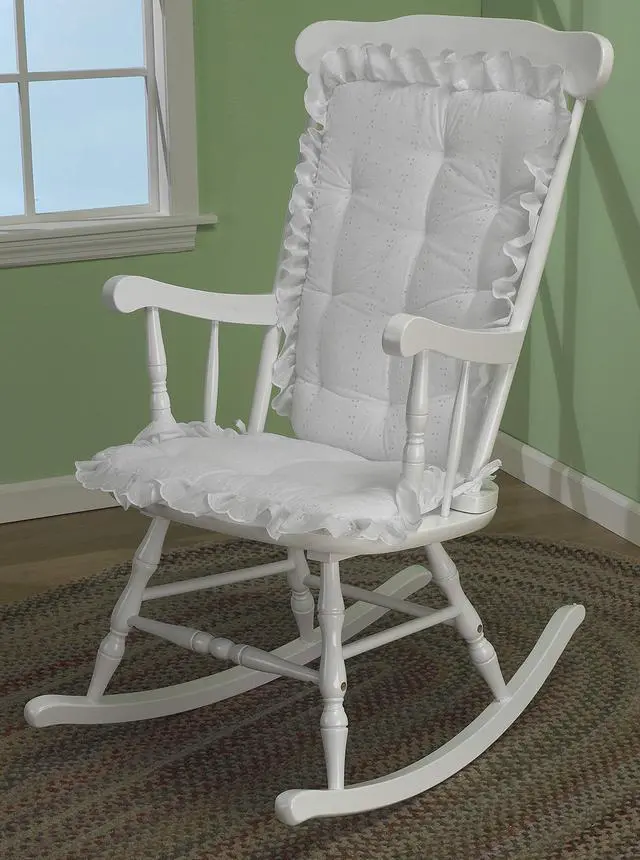 Alt view image 2 of 4 - Rocking Chair Cushion Pad Set - Machine Washable Seat and Seat Back Cushions, Seat Cover or Replacement Pads for Rocker or Glider, White Eyelet