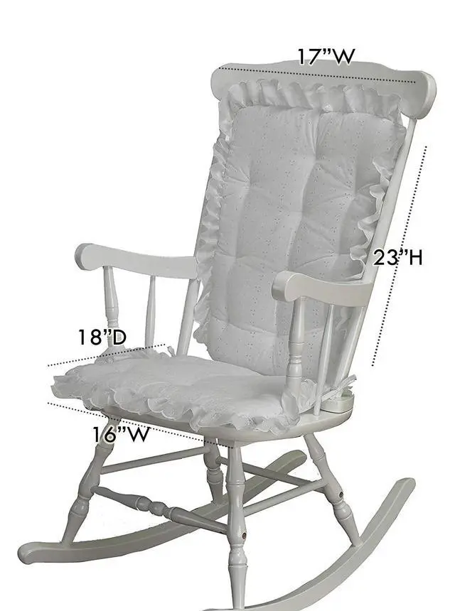 Alt view image 4 of 4 - Rocking Chair Cushion Pad Set - Machine Washable Seat and Seat Back Cushions, Seat Cover or Replacement Pads for Rocker or Glider, White Eyelet