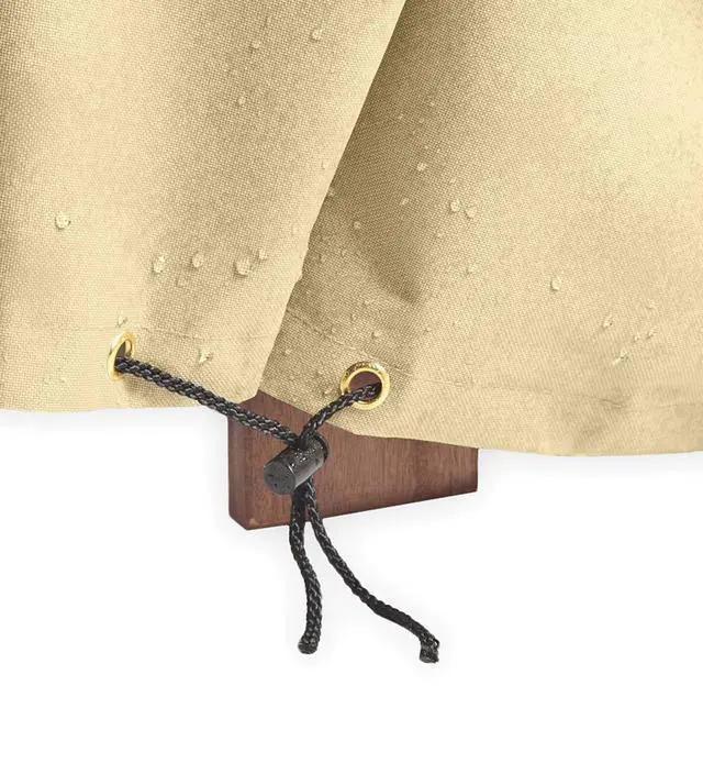 Alt view image 4 of 6 - Extra Large Outdoor Round Table and Chairs Cover | All-Weather | Water-Repellent | Cloth-Like Polyester | Resists Fading | Toggle Closure | Reinforced Seams | 92"L x 92"W x 33"H | Tan