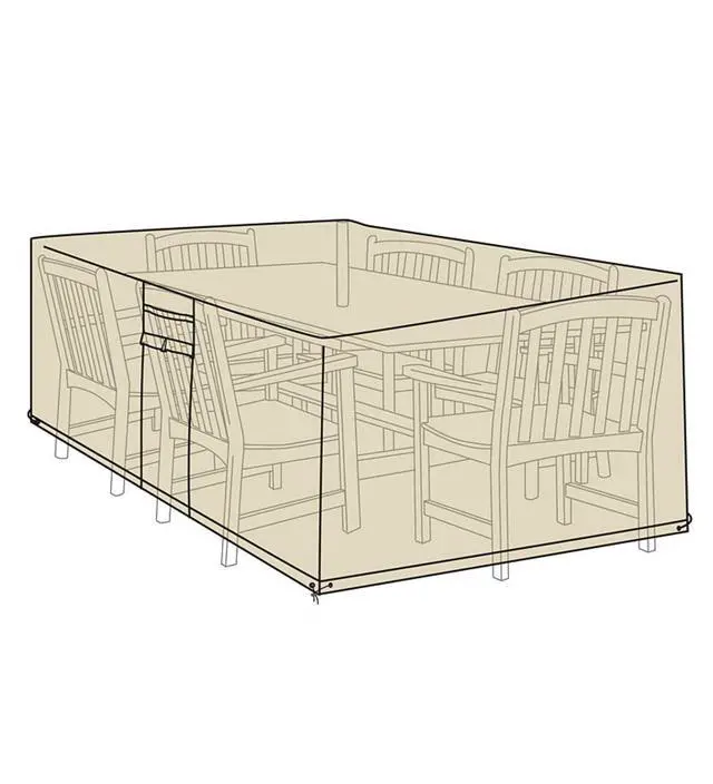 Alt view image 2 of 6 - Heavy Duty Weather Resistant Deluxe Outdoor Extra Large Rectangle Table and Chairs Cover | 2 Ply Polyester | 116 L x 80 W x 35 H - Sand