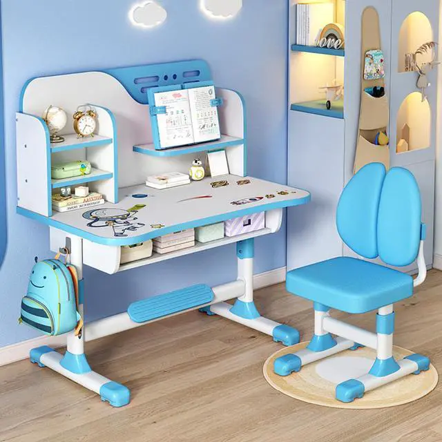 Main image of Kids Desk and Chair Set with Castle Backboard - Height Adjustable Children's Study Table with Storage Drawer & Bookstand, Widened Desktop & Ergonomic Chair for Boys Girls 3-12 Years (Blue3)