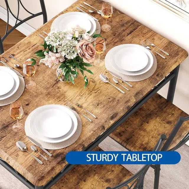 Alt view image 3 of 6 - Dining Table Set for 4, Rectangle Compact Dining Table and Chairs Set, Small Kitchen Table Set with 4 Wood Chairs for Apartment, Rustic Brown