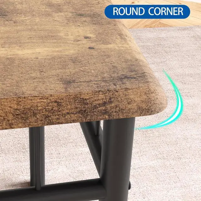 Alt view image 4 of 6 - Dining Table Set for 4, Rectangle Compact Dining Table and Chairs Set, Small Kitchen Table Set with 4 Wood Chairs for Apartment, Rustic Brown