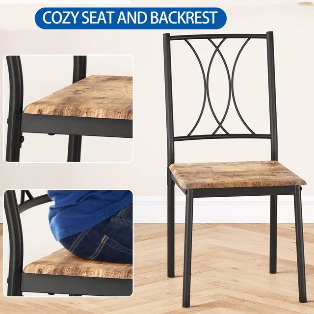 Alt view image 5 of 6 - Dining Table Set for 4, Rectangle Compact Dining Table and Chairs Set, Small Kitchen Table Set with 4 Wood Chairs for Apartment, Rustic Brown