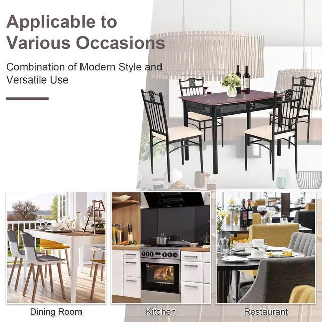 Alt view image 5 of 6 - 5 Pieces Dining Table Set, Modern Kitchen Table Set for 4 Person, 42 Rectangular Table w/ 4 Upholstered Chairs, Bistro Table Set for Home, Coffee Shop & Restaurant (Brown)