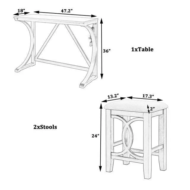 Alt view image 4 of 6 - 3 Piece Counter Height Dining Set, Farmhouse Kitchen Table Set with USB Port and 2 Upholstered Stools, Breakfast Nook Set for Kitchen, Dining Room, Living Room, Espresso