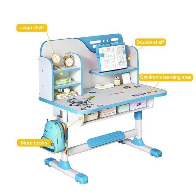 Alt view image 3 of 6 - Kids Desk and Chair Set for 3-12, Adjustable Height Study Table Chair with Storage Drawers, Bookstand, Widened Desktop, Ergonomic Desk Chairs for Boys Girls (Blue1)