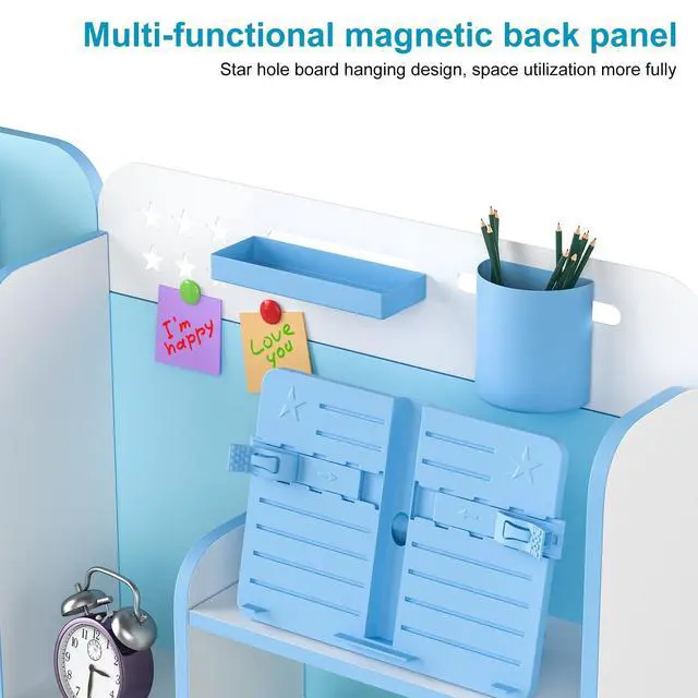Alt view image 6 of 6 - Kids Desk and Chair Set for 3-12, Adjustable Height Study Table Chair with Storage Drawers, Bookstand, Widened Desktop, Ergonomic Desk Chairs for Boys Girls (Blue)