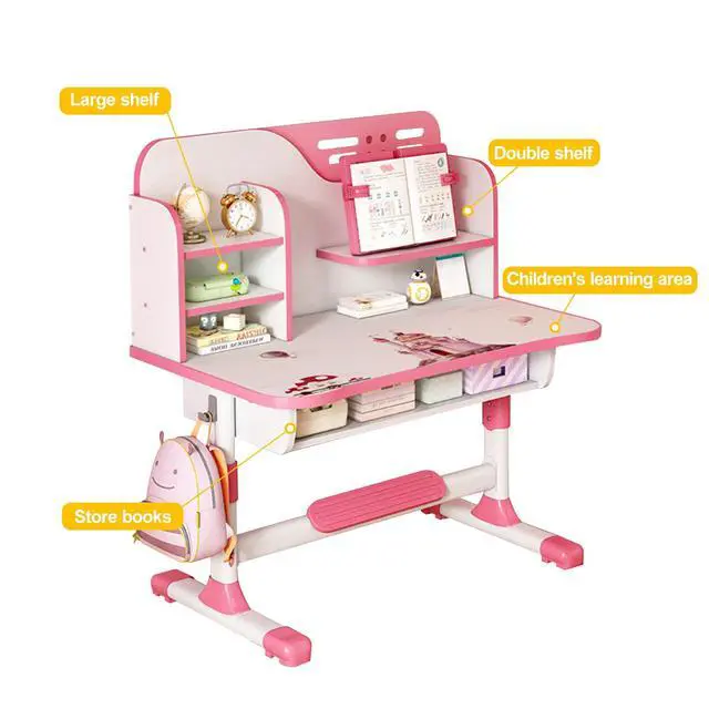 Alt view image 3 of 6 - Kids Desk and Chair Set for 3-12, Adjustable Height Study Table Chair with Storage Drawers, Bookstand, Widened Desktop, Ergonomic Desk Chairs for Boys Girls (Pink1)