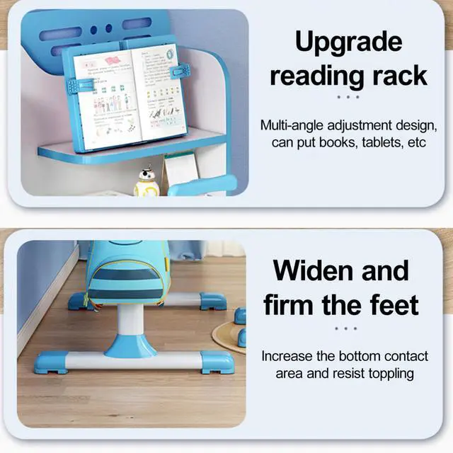 Alt view image 6 of 6 - Kids Desk and Chair Set for 3-12, Adjustable Height Study Table Chair with Storage Drawers, Bookstand, Widened Desktop, Ergonomic Desk Chairs for Boys Girls (Pink1)