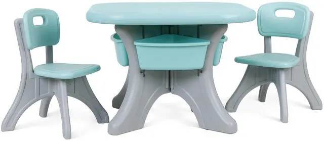 Main image of Kids Table and Chair Set, 3 Piece Activity Table w/Detachable Toy Storage Bins for Children Reading Art Craft, Green
