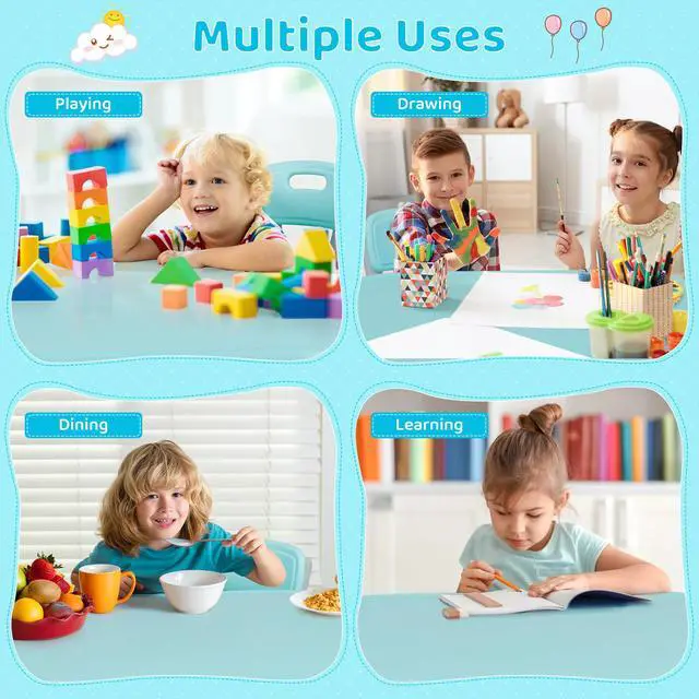 Alt view image 3 of 6 - Kids Table and Chair Set, 3 Piece Activity Table w/Detachable Toy Storage Bins for Children Reading Art Craft, Green