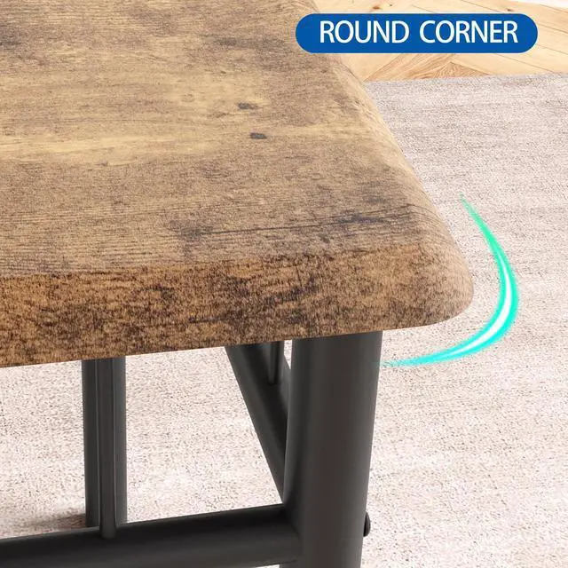 Alt view image 5 of 6 - 3-Piece Dining Table Set for 2, Square Space-Saving Kitchen Table & 2 Upholstered Chairs for 2, Compact Apartment Kitchen & Dining Room Set Furniture for Small Spaces, Rustic Brown