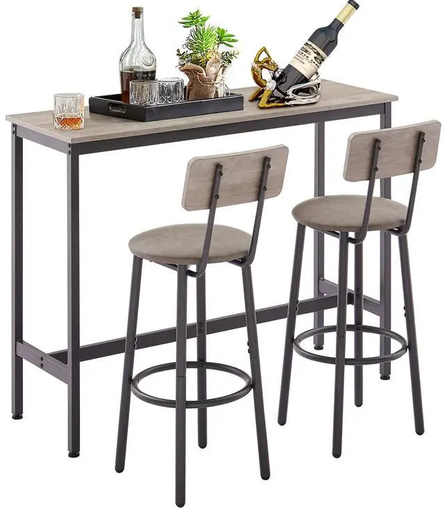 Main image of 3 Pieces Bar Table and Chairs Set for 2, Small Wooden Pub Bistro Table with 2 PU upholstered Stools Counter Height Dining Set for Kitchen Breakfast Nook, Restaurant, Small Space(Grey,43inch)