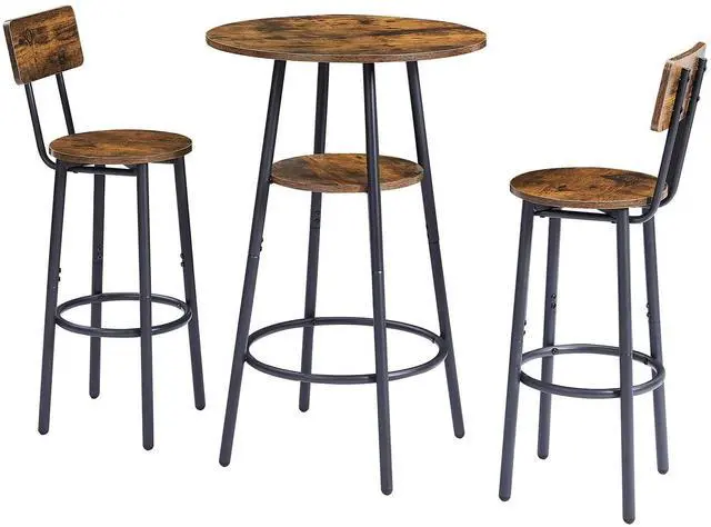 Alt view image 2 of 6 - 3 Piece Pub Table Set, 2-Tier Small Round bar Bistro Table and 2 Bar Stools with Backrest Bar Height Table and Chair Dining Set for Kitchen Nook, Apartment, Small Space (3, 24Inch)