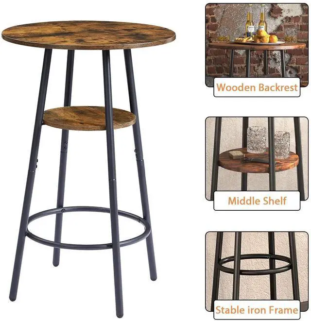 Alt view image 4 of 6 - 3 Piece Pub Table Set, 2-Tier Small Round bar Bistro Table and 2 Bar Stools with Backrest Bar Height Table and Chair Dining Set for Kitchen Nook, Apartment, Small Space (3, 24Inch)
