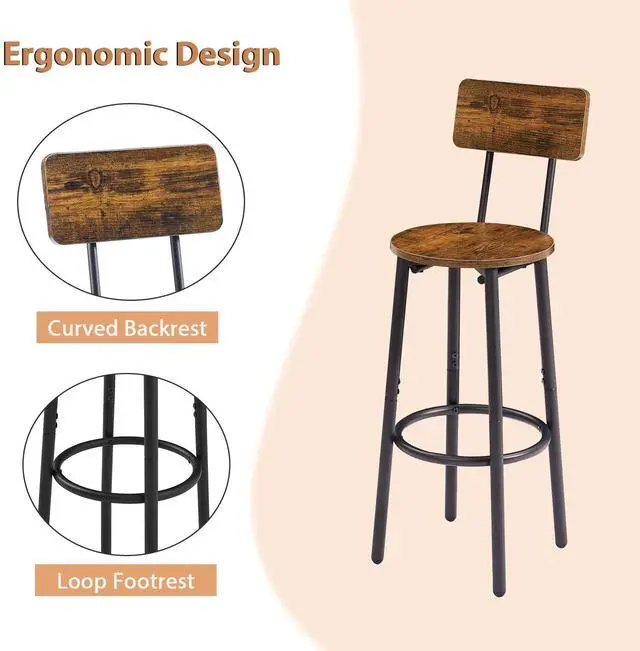 Alt view image 5 of 6 - 3 Piece Pub Table Set, 2-Tier Small Round bar Bistro Table and 2 Bar Stools with Backrest Bar Height Table and Chair Dining Set for Kitchen Nook, Apartment, Small Space (3, 24Inch)