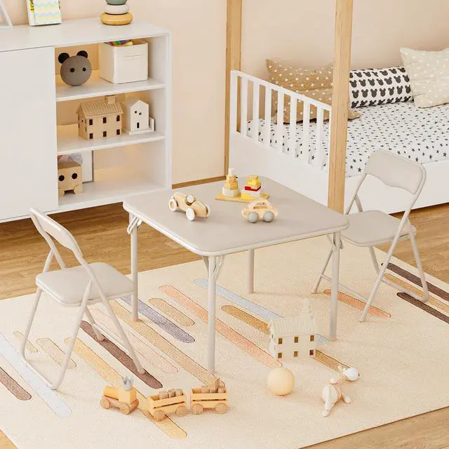 Main image of Folding Card Table and Chairs Set of 3, Portable Table with PU Soft Cushions, Foldable Chairs and Tables for Home, Indoor and Outdoor, Space-Saving, Beige