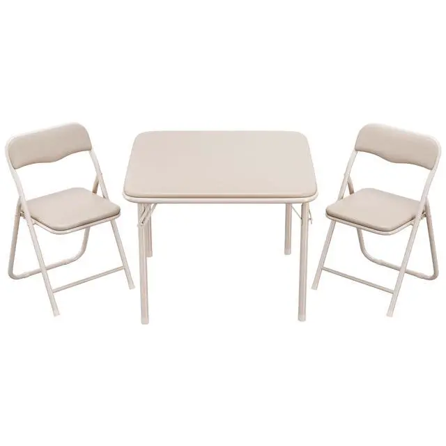 Alt view image 3 of 6 - Folding Card Table and Chairs Set of 3, Portable Table with PU Soft Cushions, Foldable Chairs and Tables for Home, Indoor and Outdoor, Space-Saving, Beige