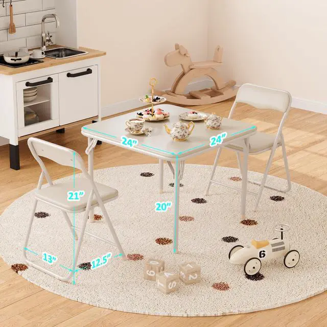 Alt view image 4 of 6 - Folding Card Table and Chairs Set of 3, Portable Table with PU Soft Cushions, Foldable Chairs and Tables for Home, Indoor and Outdoor, Space-Saving, Beige