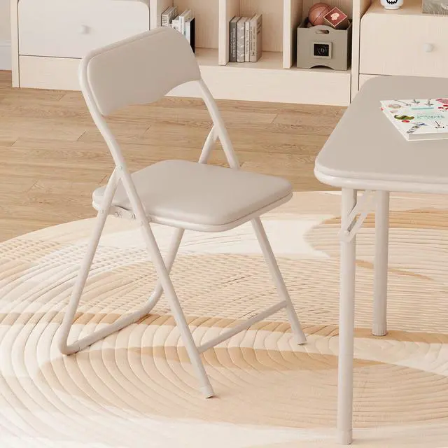 Alt view image 6 of 6 - Folding Card Table and Chairs Set of 3, Portable Table with PU Soft Cushions, Foldable Chairs and Tables for Home, Indoor and Outdoor, Space-Saving, Beige