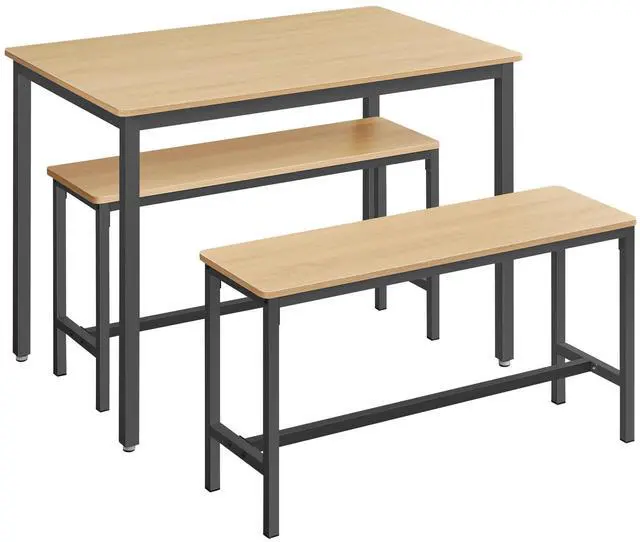 Main image of Dining Table Set for 4, Kitchen Table with 2 Benches, 43.3 x 27.6 x 29.5 Inches Dining Room Table, 38.2 x 11.8 x 19.7 Inches Bench, Golden Oak and Ink Black UKDT070B09