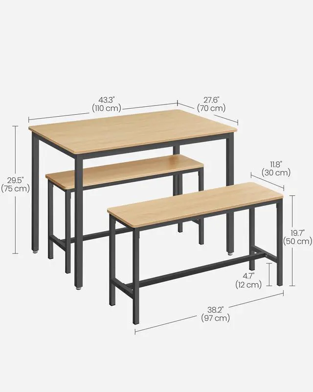 Alt view image 4 of 6 - Dining Table Set for 4, Kitchen Table with 2 Benches, 43.3 x 27.6 x 29.5 Inches Dining Room Table, 38.2 x 11.8 x 19.7 Inches Bench, Golden Oak and Ink Black UKDT070B09