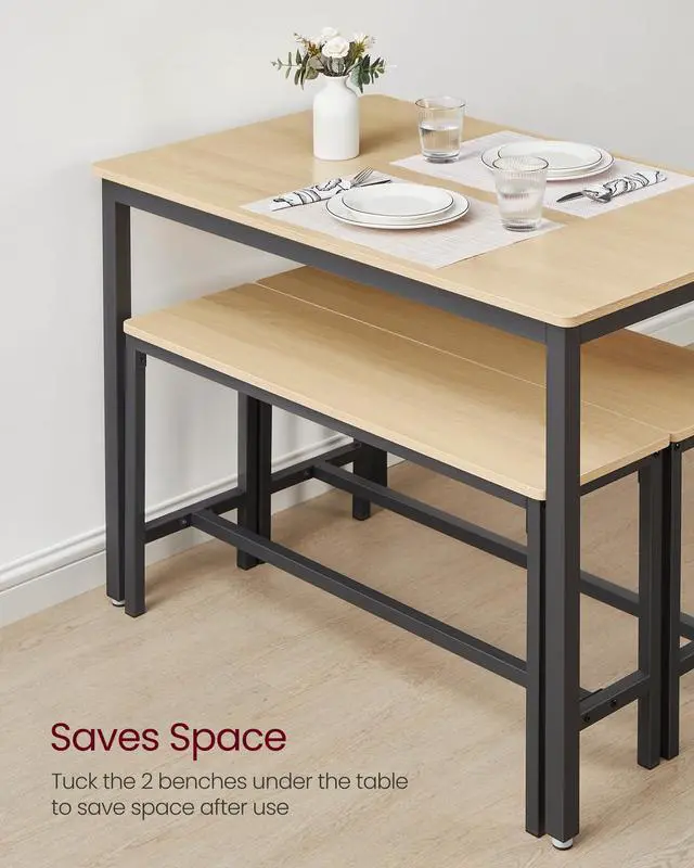 Alt view image 5 of 6 - Dining Table Set for 4, Kitchen Table with 2 Benches, 43.3 x 27.6 x 29.5 Inches Dining Room Table, 38.2 x 11.8 x 19.7 Inches Bench, Golden Oak and Ink Black UKDT070B09