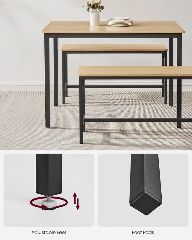 Alt view image 6 of 6 - Dining Table Set for 4, Kitchen Table with 2 Benches, 43.3 x 27.6 x 29.5 Inches Dining Room Table, 38.2 x 11.8 x 19.7 Inches Bench, Golden Oak and Ink Black UKDT070B09