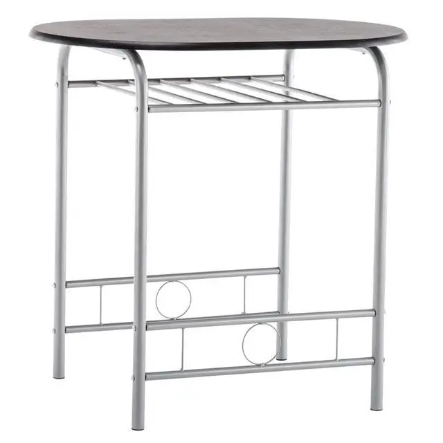 Alt view image 2 of 6 - 3-Piece Wooden Round Table & Chair Set for Kitchen, Dining Room, Compact Space w/Steel Frame, Built-in Wine Rack (Black)