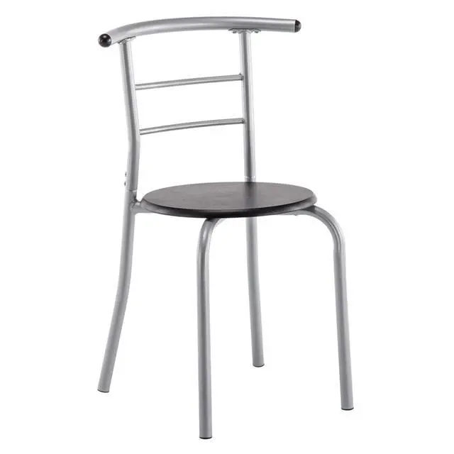 Alt view image 3 of 6 - 3-Piece Wooden Round Table & Chair Set for Kitchen, Dining Room, Compact Space w/Steel Frame, Built-in Wine Rack (Black)