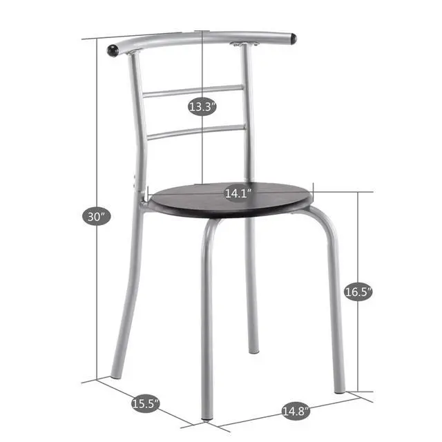 Alt view image 4 of 6 - 3-Piece Wooden Round Table & Chair Set for Kitchen, Dining Room, Compact Space w/Steel Frame, Built-in Wine Rack (Black)