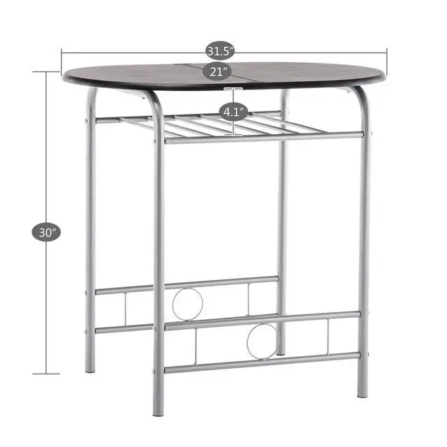 Alt view image 5 of 6 - 3-Piece Wooden Round Table & Chair Set for Kitchen, Dining Room, Compact Space w/Steel Frame, Built-in Wine Rack (Black)