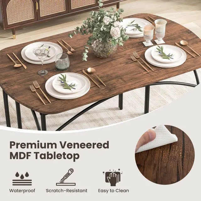 Alt view image 4 of 6 - 3-Piece Dining Table Set for 4, Wooden Kitchen Table and 2 Benches Set with Metal Frame, Space-Saving Dinette Set for Living Room, Dining Room, Breakfast Nook, Small Space