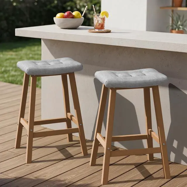 Alt view image 2 of 6 - 2 Pcs Bar Stools Cushions with Non-Slip Bottom and Strap, Grey Soft Seat Cushion Comfortable PP Cotton Filled Pad, Six-Point Positioning, Ideal for Stools and Chairs Use, 16"x12"x 2"