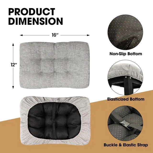 Alt view image 3 of 6 - 2 Pcs Bar Stools Cushions with Non-Slip Bottom and Strap, Grey Soft Seat Cushion Comfortable PP Cotton Filled Pad, Six-Point Positioning, Ideal for Stools and Chairs Use, 16"x12"x 2"