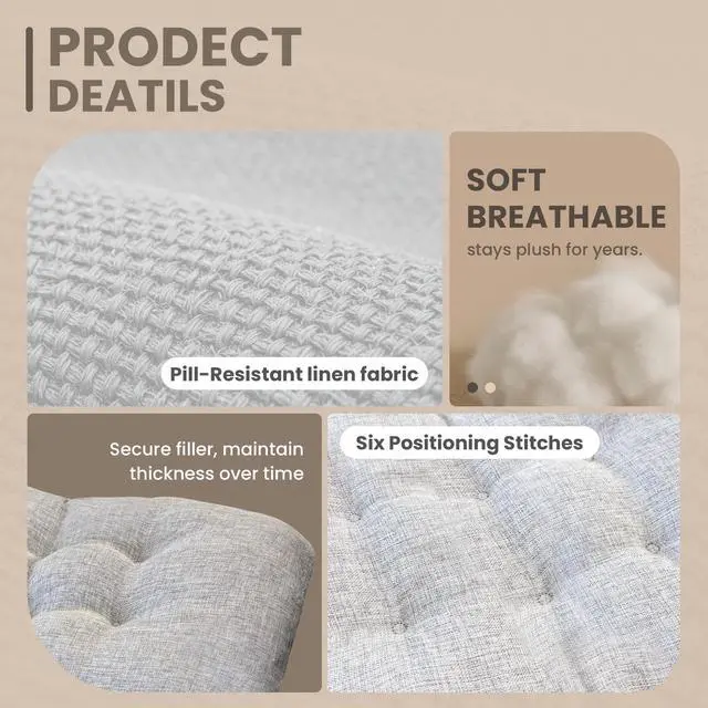 Alt view image 5 of 6 - 2 Pcs Bar Stools Cushions with Non-Slip Bottom and Strap, Grey Soft Seat Cushion Comfortable PP Cotton Filled Pad, Six-Point Positioning, Ideal for Stools and Chairs Use, 16"x12"x 2"