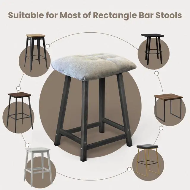 Alt view image 6 of 6 - 2 Pcs Bar Stools Cushions with Non-Slip Bottom and Strap, Grey Soft Seat Cushion Comfortable PP Cotton Filled Pad, Six-Point Positioning, Ideal for Stools and Chairs Use, 16"x12"x 2"