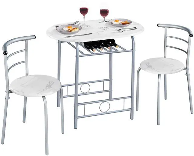 Main image of Dining Table Set, Modern Dining Table and 2 Chairs, Small Kitchen Table Set for 2 with Wine Rack Breakfast Table and Chairs for Kitchen Home Apartment, White