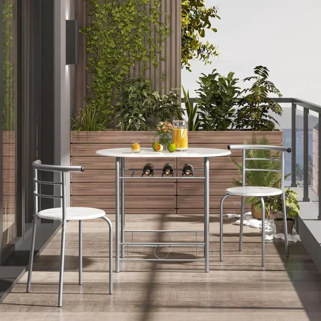 Alt view image 2 of 6 - Dining Table Set, Modern Dining Table and 2 Chairs, Small Kitchen Table Set for 2 with Wine Rack Breakfast Table and Chairs for Kitchen Home Apartment, White