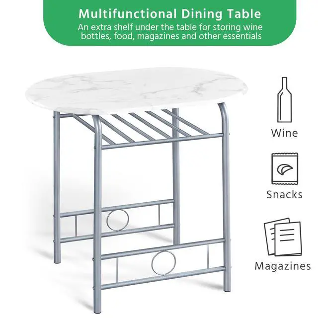Alt view image 5 of 6 - Dining Table Set, Modern Dining Table and 2 Chairs, Small Kitchen Table Set for 2 with Wine Rack Breakfast Table and Chairs for Kitchen Home Apartment, White