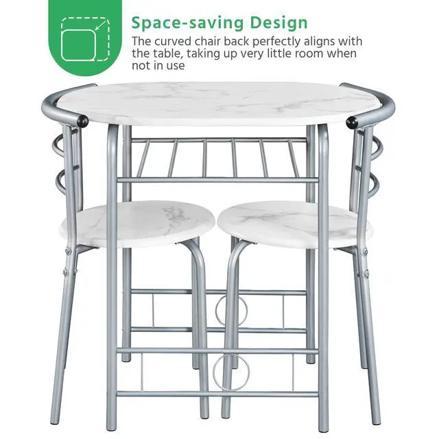 Alt view image 6 of 6 - Dining Table Set, Modern Dining Table and 2 Chairs, Small Kitchen Table Set for 2 with Wine Rack Breakfast Table and Chairs for Kitchen Home Apartment, White