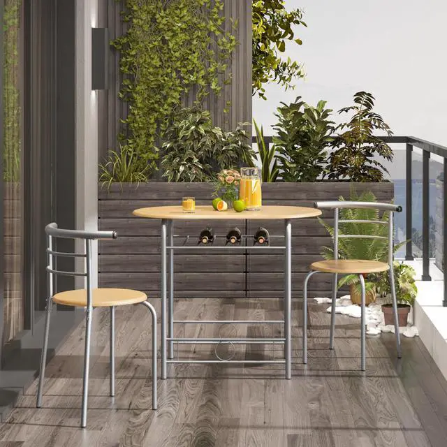 Alt view image 2 of 6 - 3 Piece Kitchen Table Set - Dining Table Sets for 2 - Compact Table and Chairs w/Steel Frame & Shelf Storage for Small Spaces, Apartment, Bistro - Natural