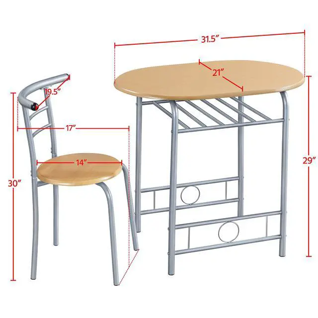 Alt view image 3 of 6 - 3 Piece Kitchen Table Set - Dining Table Sets for 2 - Compact Table and Chairs w/Steel Frame & Shelf Storage for Small Spaces, Apartment, Bistro - Natural