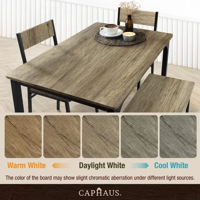 Alt view image 2 of 6 - 4 Pieces Dining Table Set for 4 w/Bench and Chairs, Modern Table Set for Dining Room, Home, Kitchen w/Storage Rack, Rectangle Table, Bench & Two Chairs, Space-Saving Dining Set, Grey Oak