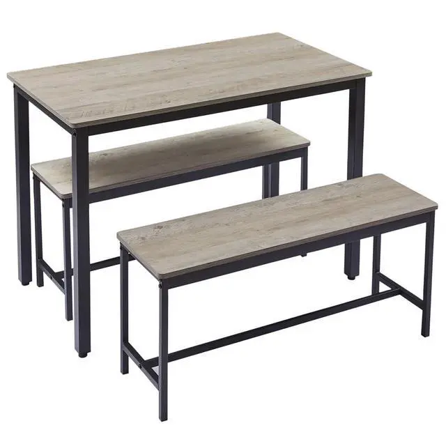 Alt view image 4 of 5 - 43.3in 3-Piece Bench Style Dining Furniture Set, 4-Person Space-Saving Dinette for Kitchen, Dining Room w/ 2 Benches, Table (Grey)