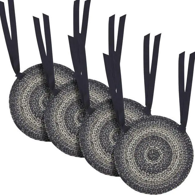 Main image of Sawyer Mill Black Farmhouse 15 in Chair Pad Textured Jute Striped Round Kitchen Table Decor, Set of 4