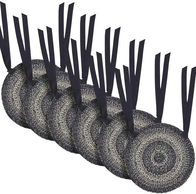 Main image of Sawyer Mill Black Farmhouse 15 in Chair Pad Textured Jute Striped Round Kitchen Table Decor, Set of 6