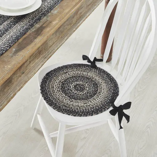 Alt view image 2 of 5 - Sawyer Mill Black Farmhouse 15 in Chair Pad Textured Jute Striped Round Kitchen Table Decor, Set of 6