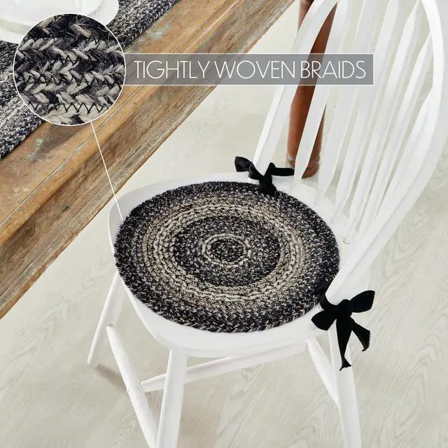 Alt view image 4 of 5 - Sawyer Mill Black Farmhouse 15 in Chair Pad Textured Jute Striped Round Kitchen Table Decor, Set of 6